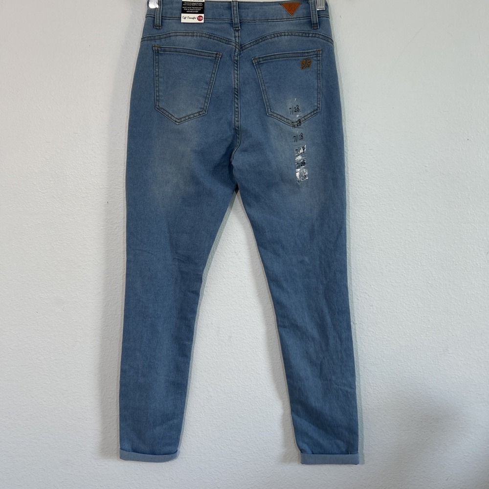 Red Bottoms Skinny Jeans Women 7/28 Blue Denim Button Fly Booty Lift Y2K Stretch - Picture 3 of 7